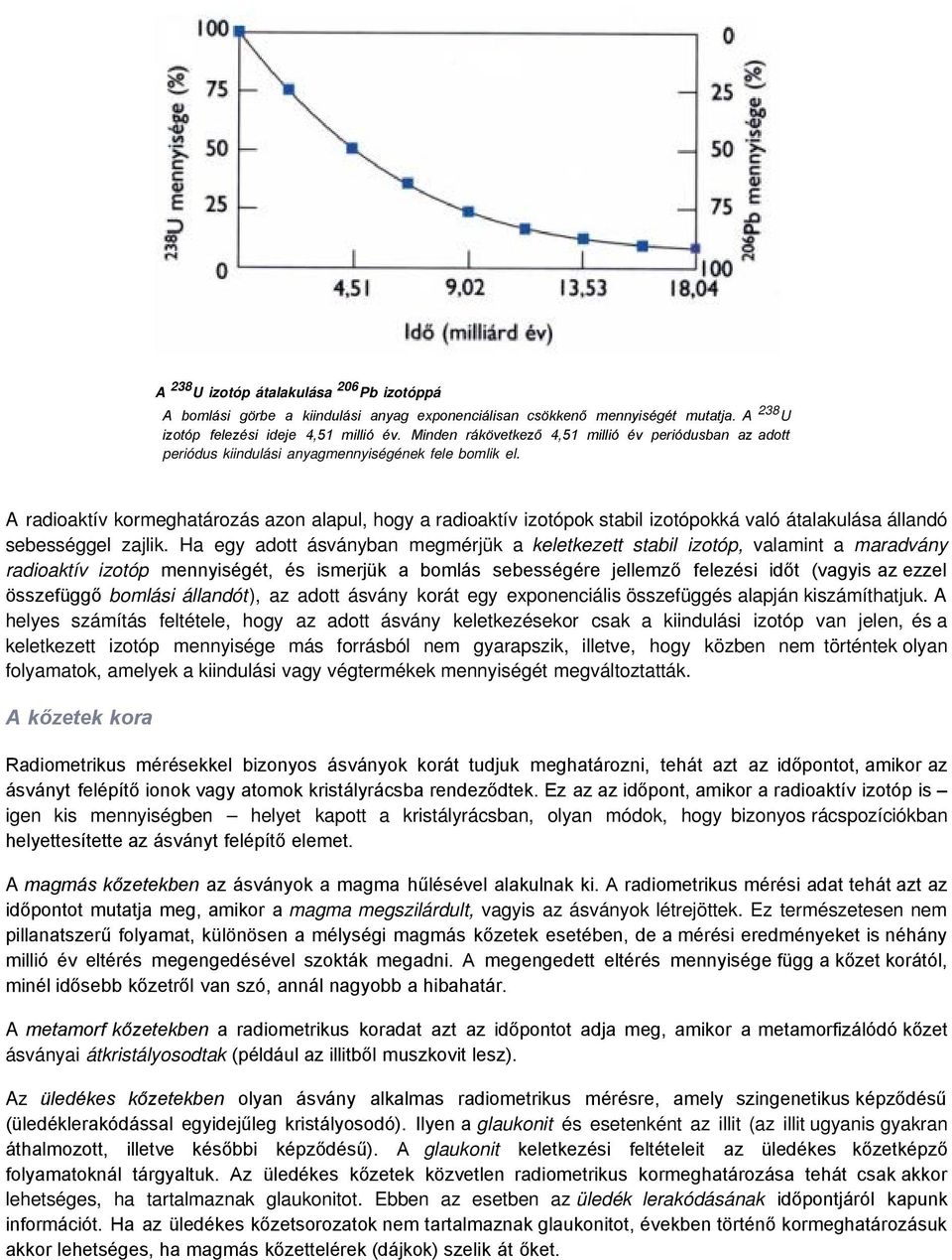 A radioaktív kormeghatározás azon alapul, hogy a radioaktív izotópok stabil izotópokká való átalakulása állandó sebességgel zajlik.