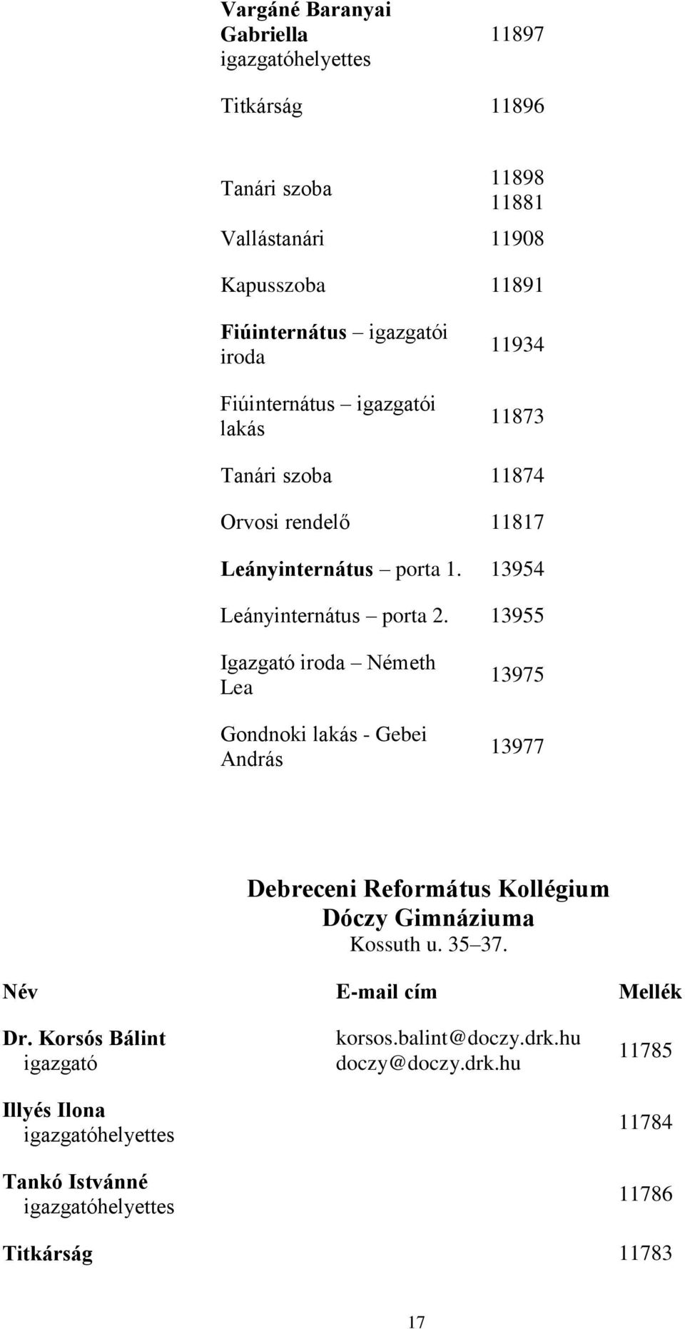13955 Igazgató iroda Németh Lea Gondnoki lakás - Gebei András 13975 13977 Debreceni Református Kollégium Dóczy Gimnáziuma Kossuth u. 35 37.
