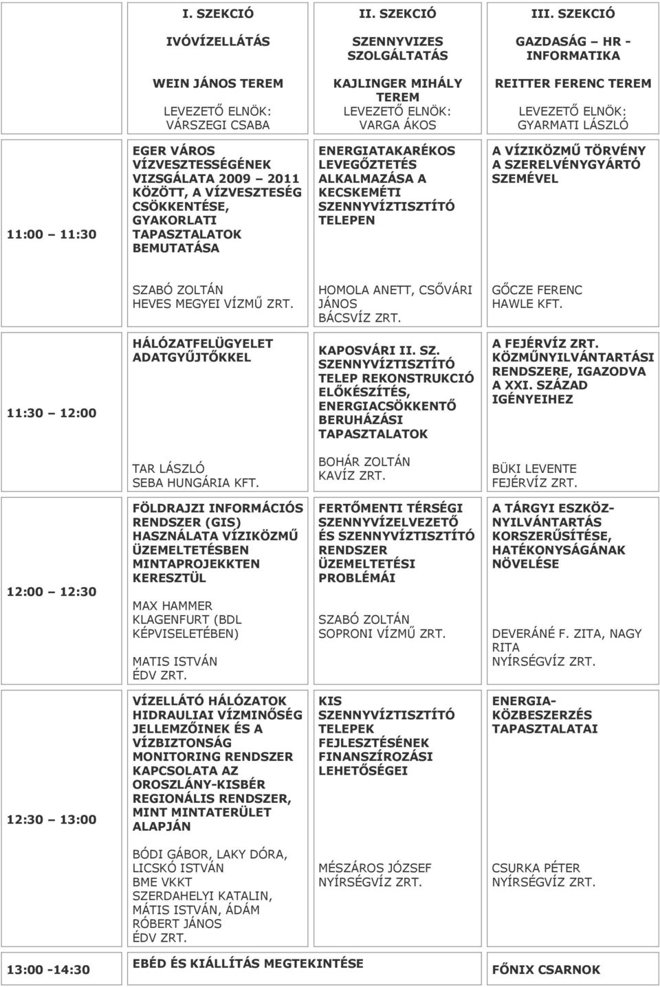 KFT. 11:30 12:00 HÁLÓZATFELÜGYELET ADATGYŰJTŐKKEL KAPOSVÁRI II. SZ. TELEP REKONSTRUKCIÓ ELŐKÉSZÍTÉS, ENERGIACSÖKKENTŐ BERUHÁZÁSI TAPASZTALATOK A FEJÉRVÍZ KÖZMŰNYILVÁNTARTÁSI RENDSZERE, IGAZODVA A XXI.