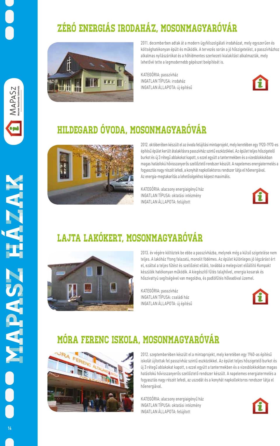 KATEGÓRIA: passzívház : irodaház Ingatlan állapota: új építésű Hildegard Óvoda, Mosonmagyaróvár MAPASZ házak 2012.