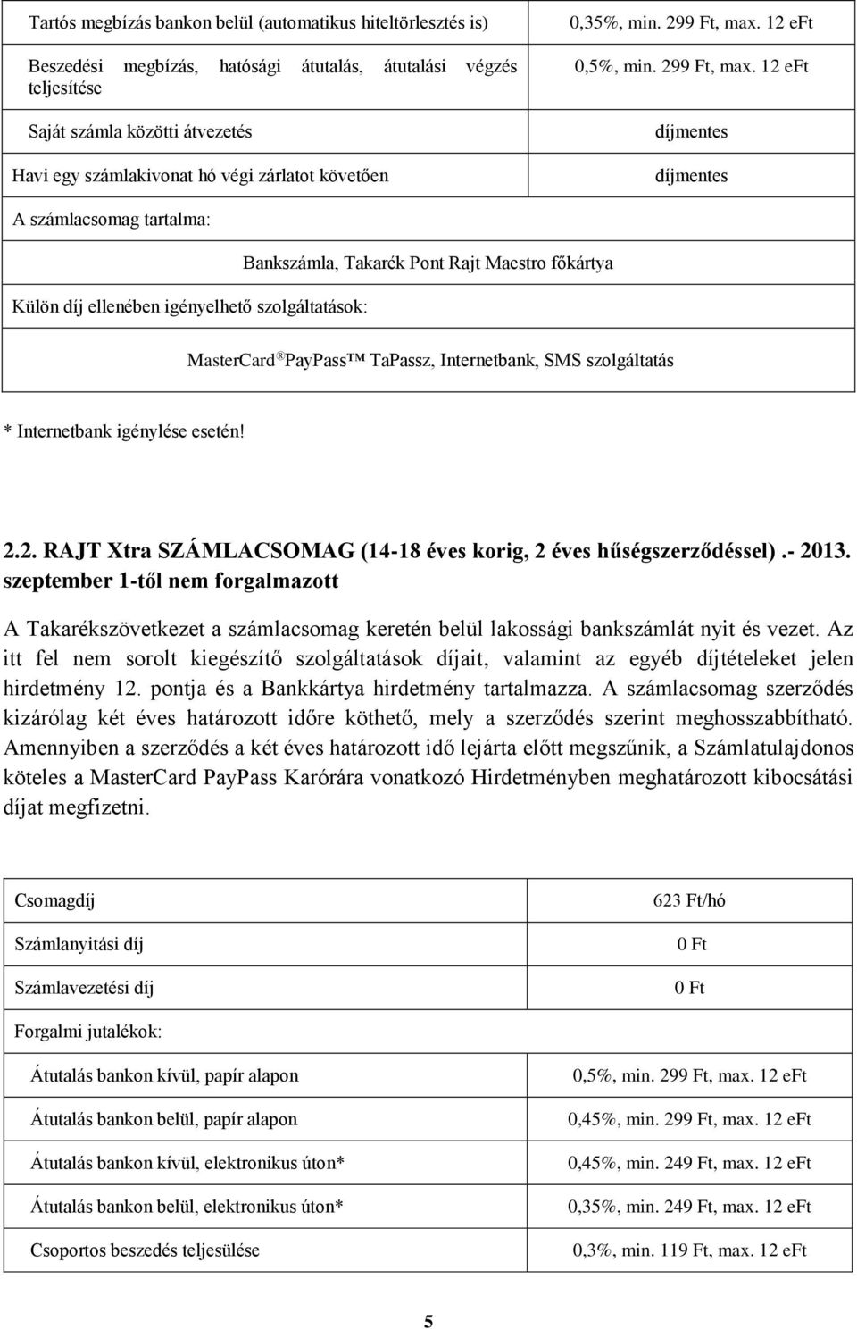 szeptember 1-től nem forgalmazott A Takarékszövetkezet a számlacsomag keretén belül lakossági bankszámlát nyit és vezet.