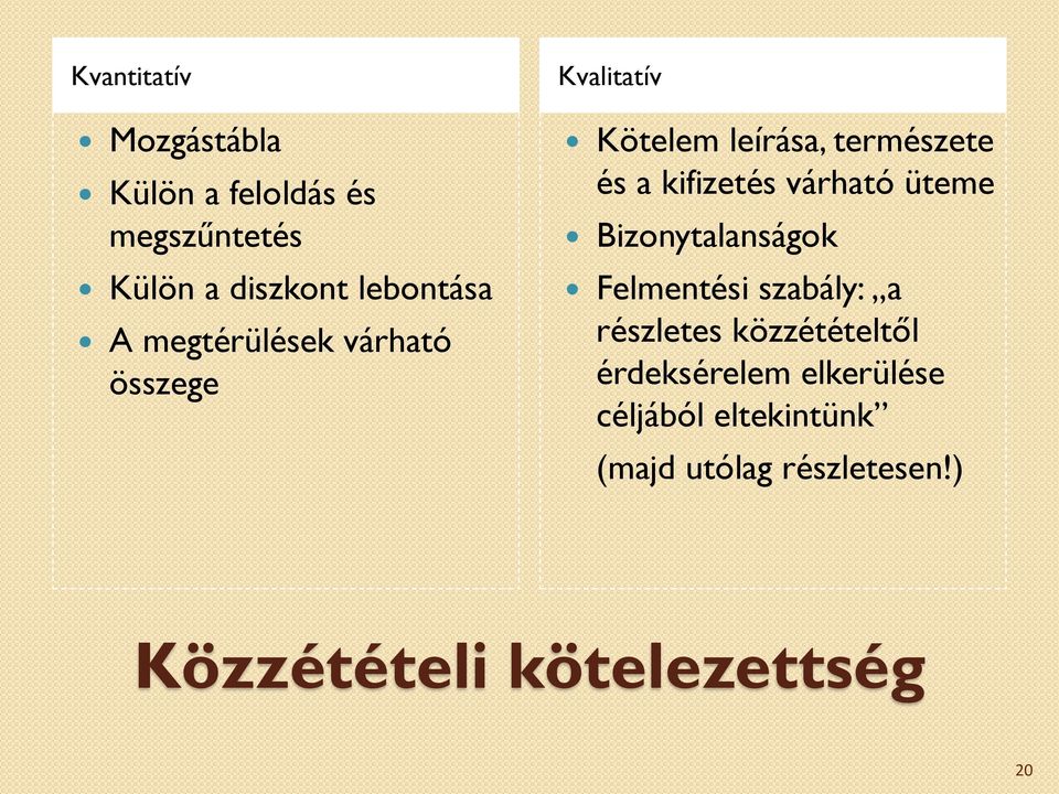 várható üteme Bizonytalanságok Felmentési szabály: a részletes közzétételtől