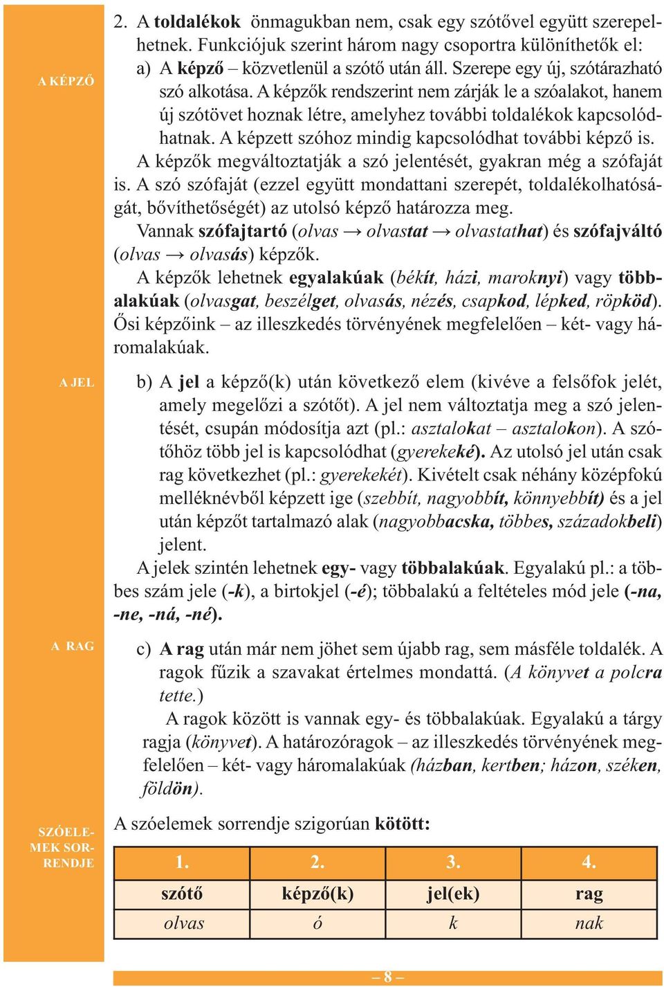 A képzők rendszerint nem zárják le a szóalakot, hanem új szótövet hoznak létre, amelyhez további toldalékok kapcsolódhatnak. A képzett szóhoz mindig kapcsolódhat további képző is.