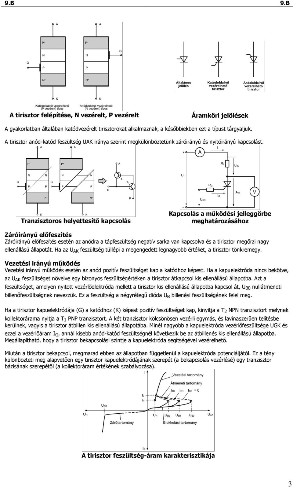 Tranzisztoros helyettesítı kapcsolás Kapcsolás a mőködési jelleggörbe meghatározásához Záróirányú elıfeszítés Záróirányú elıfeszítés esetén az anódra a tápfeszültség negatív sarka van kapcsolva és a