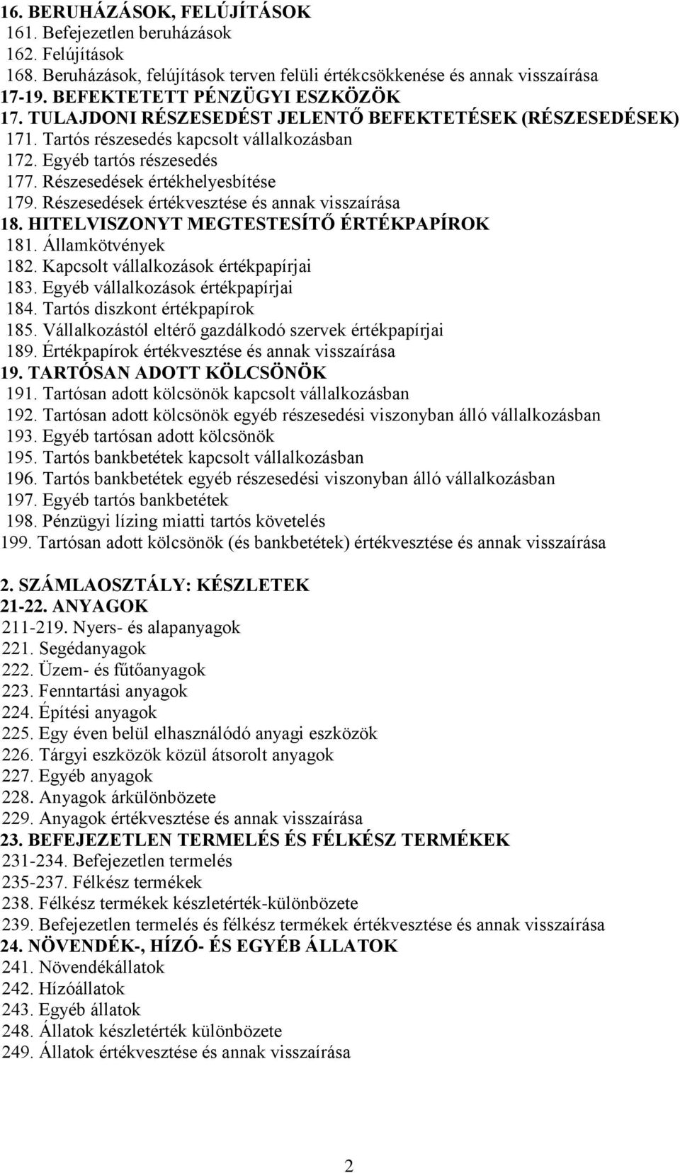 Részesedések értékvesztése és annak visszaírása 18. HITELVISZONYT MEGTESTESÍTŐ ÉRTÉKPAPÍROK 181. Államkötvények 182. Kapcsolt vállalkozások értékpapírjai 183. Egyéb vállalkozások értékpapírjai 184.