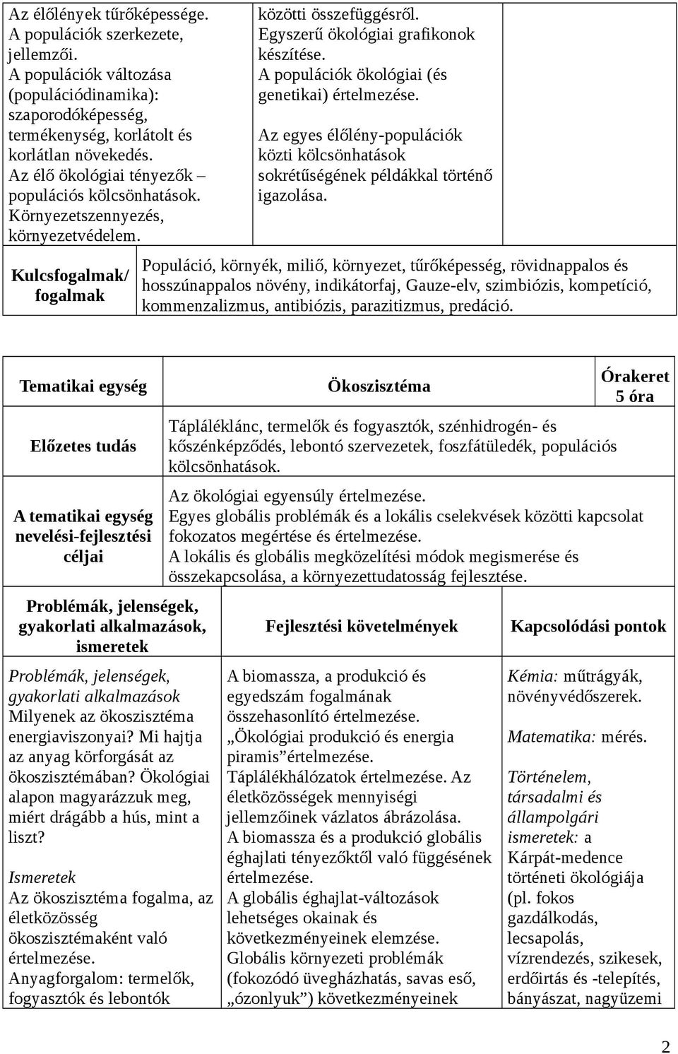A populációk ökológiai (és genetikai) értelmezése. Az egyes élőlény-populációk közti kölcsönhatások sokrétűségének példákkal történő igazolása.