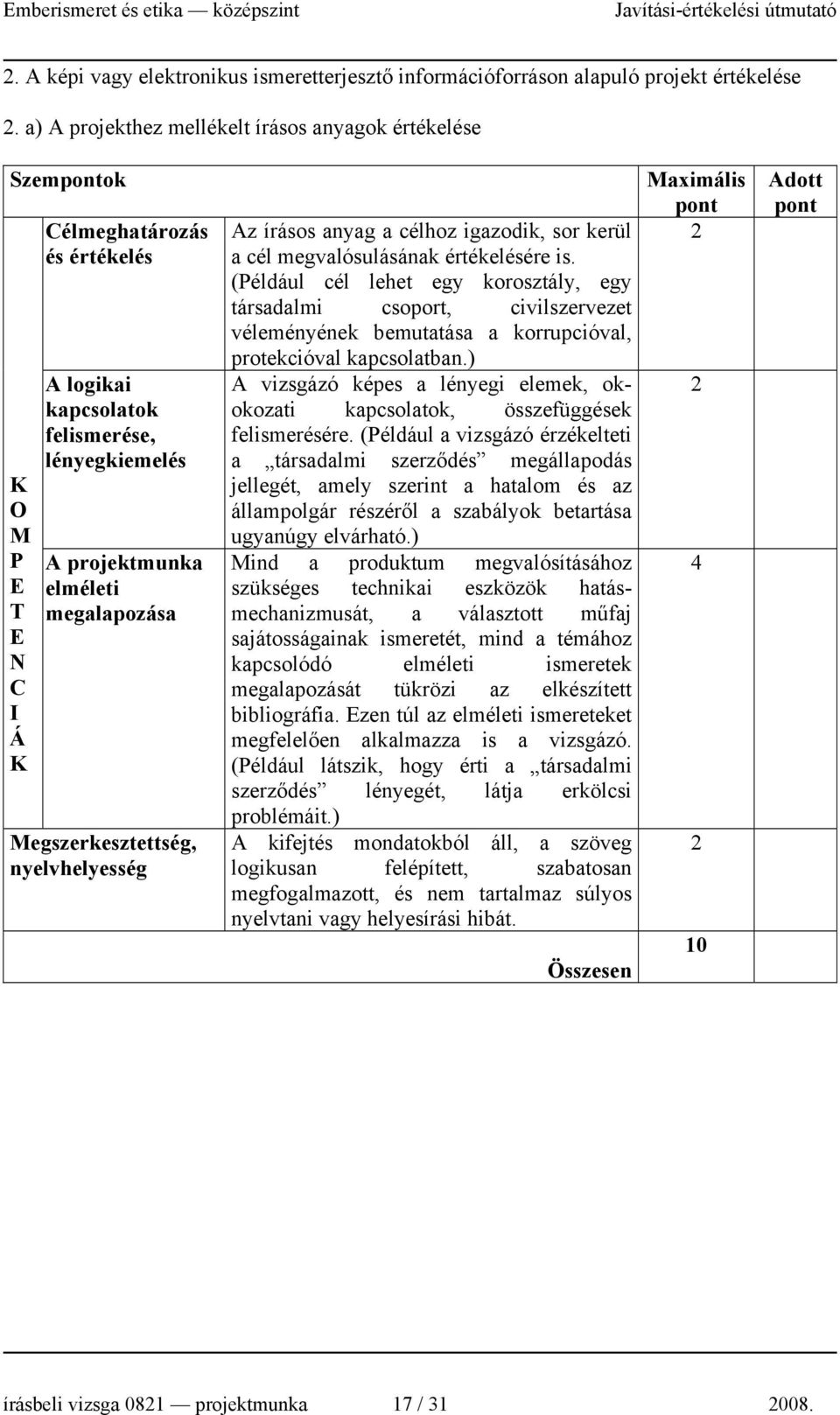 nyelvhelyesség Az írásos anyag a célhoz igazodik, sor kerül a cél megvalósulásának értékelésére is.