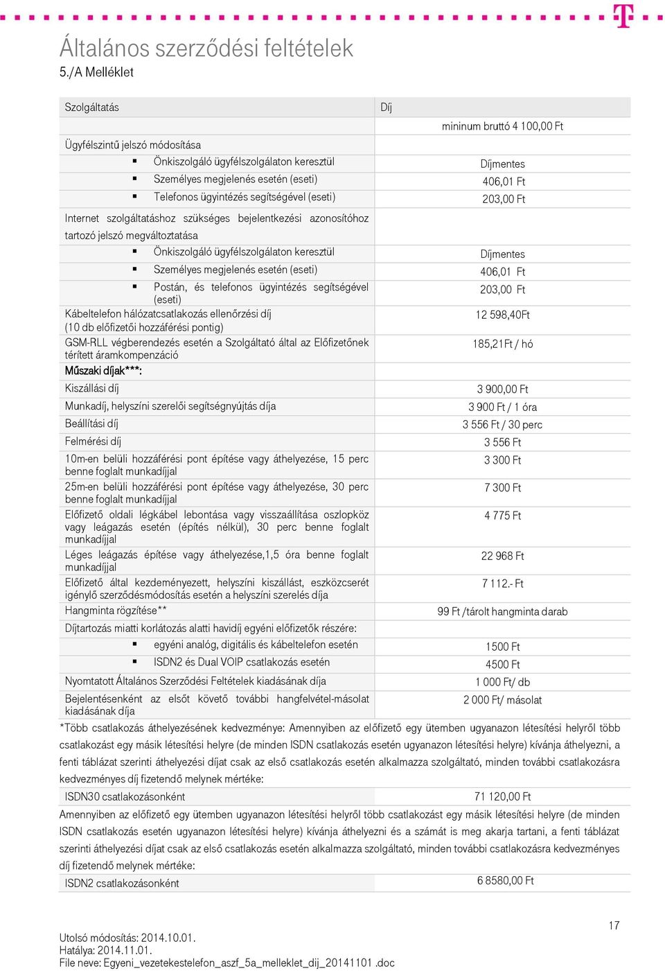 esetén (eseti) 406,01 Ft Postán, és telefonos ügyintézés segítségével (eseti) 203,00 Ft Kábeltelefon hálózatcsatlakozás ellenőrzési díj 12 598,40Ft (10 db előfizetői hozzáférési pontig) GSM-RLL