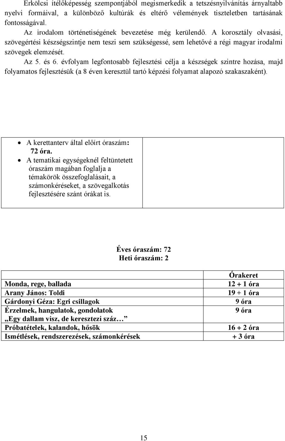 évfolyam legfontosabb fejlesztési célja a készségek szintre hozása, majd folyamatos fejlesztésük (a 8 éven keresztül tartó képzési folyamat alapozó szakaszaként).