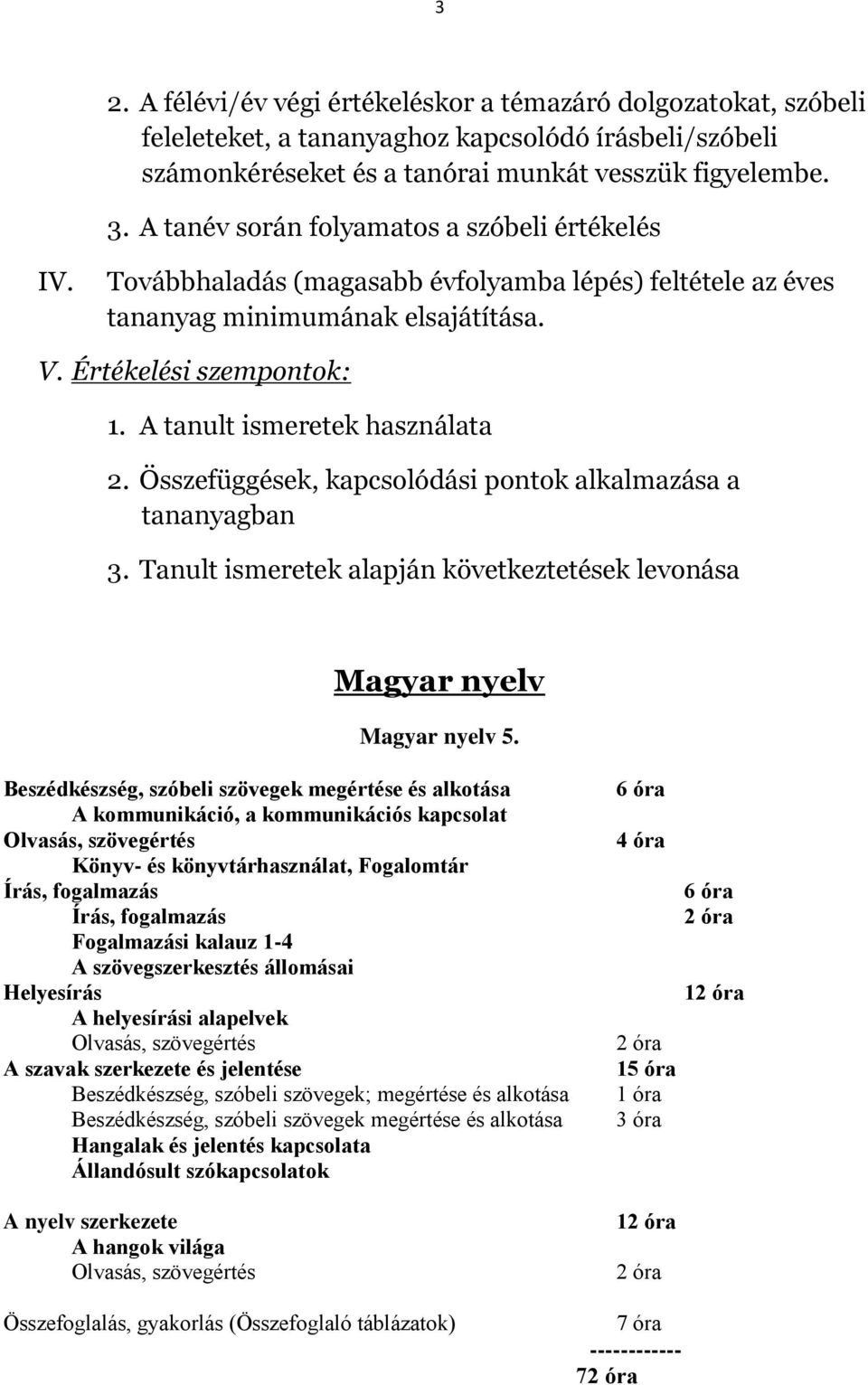 A tanult ismeretek használata 2. Összefüggések, kapcsolódási pontok alkalmazása a tananyagban 3. Tanult ismeretek alapján következtetések levonása Magyar nyelv Magyar nyelv 5.