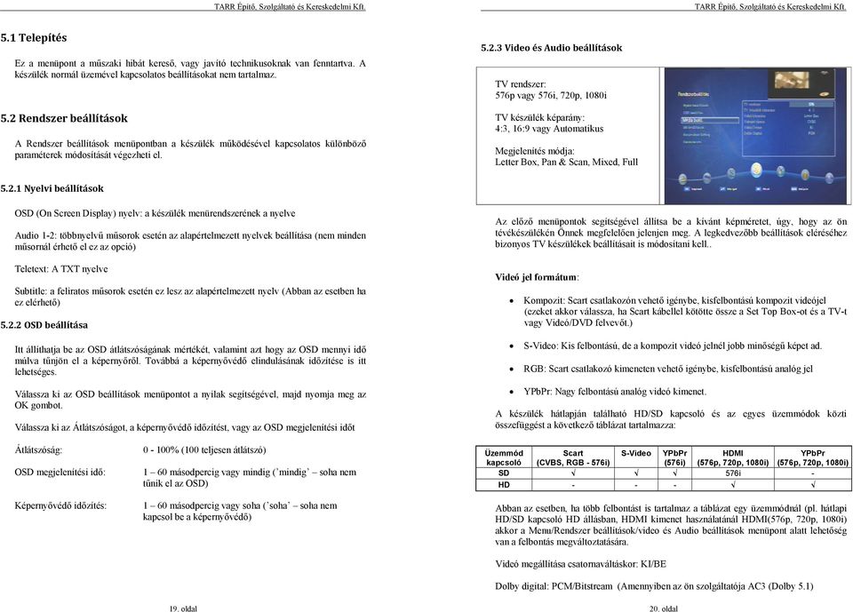 2.1 Nyelvi beállítások OSD (On Screen Display) nyelv: a készülék menürendszerének a nyelve Audio 1-2: többnyelvű műsorok esetén az alapértelmezett nyelvek beállítása (nem minden műsornál érhető el ez