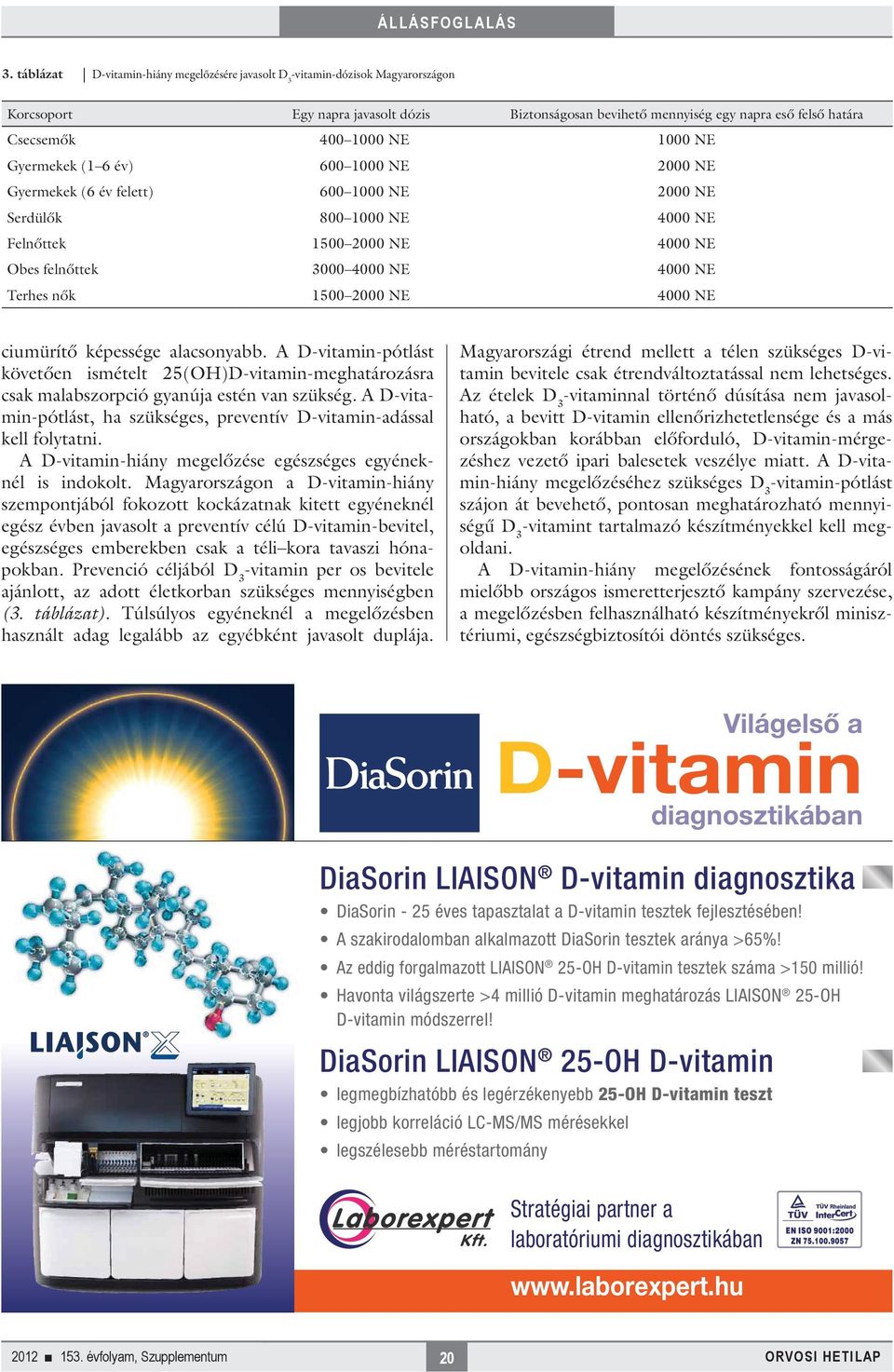 1500 2000 NE 4000 NE ciumürítő képessége alacsonyabb. A D vitamin pótlást követően ismételt 25(OH)D vitamin meghatározásra csak malabszorpció gyanúja estén van szükség.