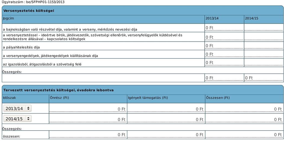költségek a pályahitelesítés díja a versenyengedélyek, játékengedélyek kiállításának díja az igazolásból, átigazolásból a szövetség felé 0 Ft