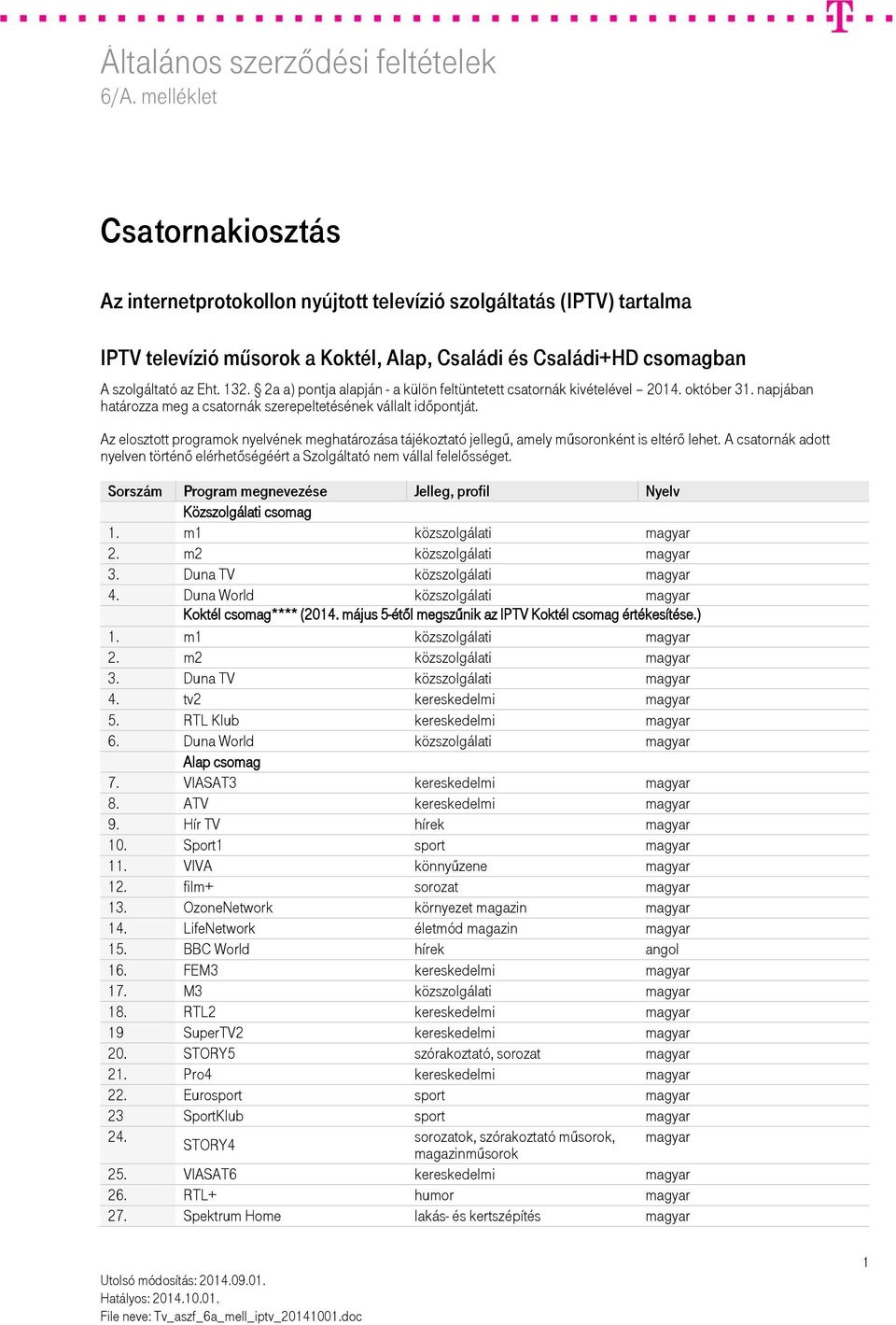 Az internetprotokollon nyújtott televízió szolgáltatás (IPTV) tartalma.  IPTV televízió műsorok a Koktél, Alap, Családi és Családi+HD csomagban -  PDF Ingyenes letöltés