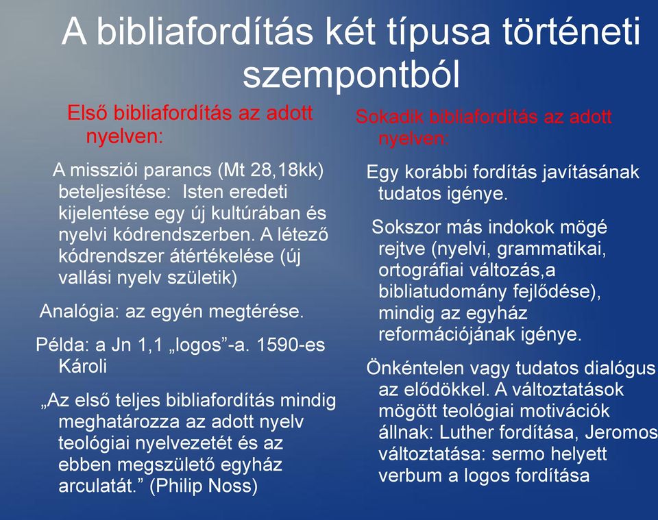 1590-es Károli Az első teljes bibliafordítás mindig meghatározza az adott nyelv teológiai nyelvezetét és az ebben megszülető egyház arculatát.