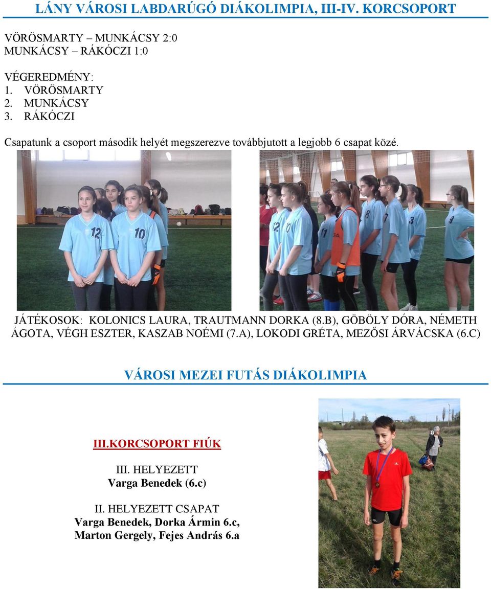 JÁTÉKOSOK: KOLONICS LAURA, TRAUTMANN DORKA (8.B), GÖBÖLY DÓRA, NÉMETH ÁGOTA, VÉGH ESZTER, KASZAB NOÉMI (7.