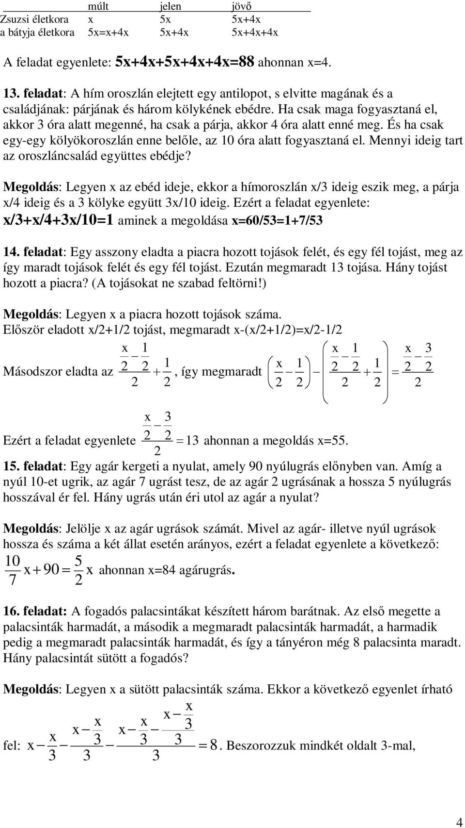 Egyenletekkel megoldható szöveges feladatok - PDF Ingyenes letöltés