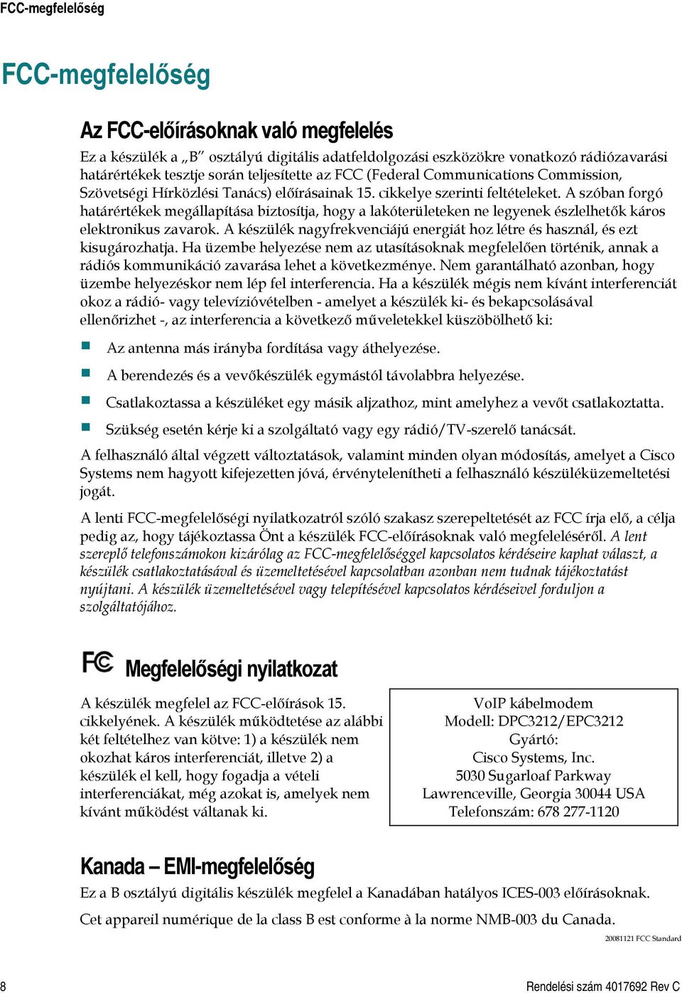 Cisco DPC3212 és EPC3212 VoIP kábelmodem Felhasználói útmutató - PDF  Ingyenes letöltés