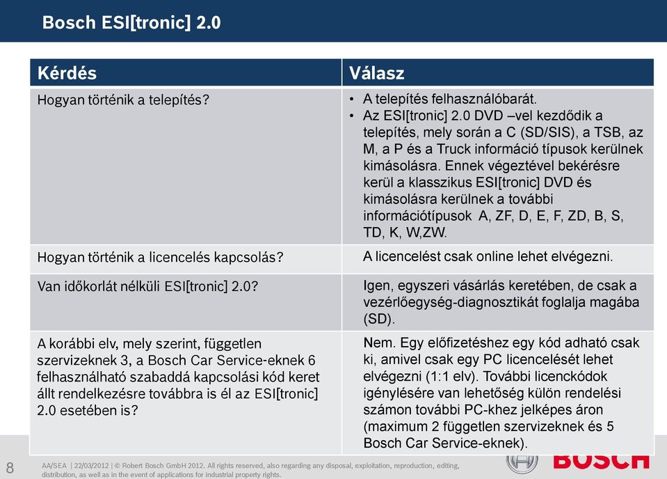 Ennek végeztével bekérésre kerül a klasszikus ESI[tronic] DVD és kimásolásra kerülnek a további információtípusok A, ZF, D, E, F, ZD, B, S, TD, K, W,ZW. A licencelést csak online lehet elvégezni.