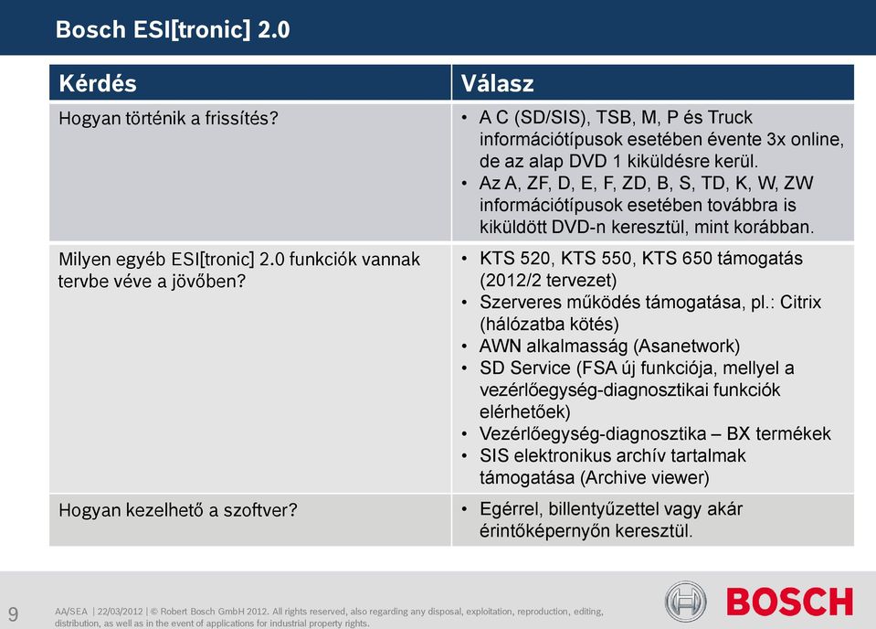 Az A, ZF, D, E, F, ZD, B, S, TD, K, W, ZW információtípusok esetében továbbra is kiküldött DVD-n keresztül, mint korábban.