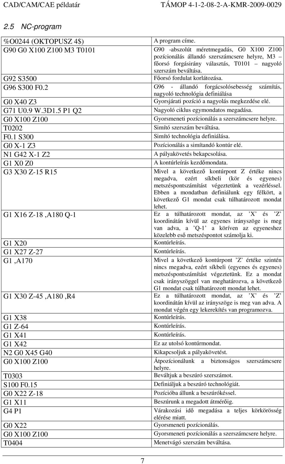 G92 S3500 Fıorsó fordulat korlátozása. G96 S300 F0.2 G96 - állandó forgácsolósebesség számítás, nagyoló technológia definiálása Gyorsjárati pozíció a nagyolás megkezdése elé.