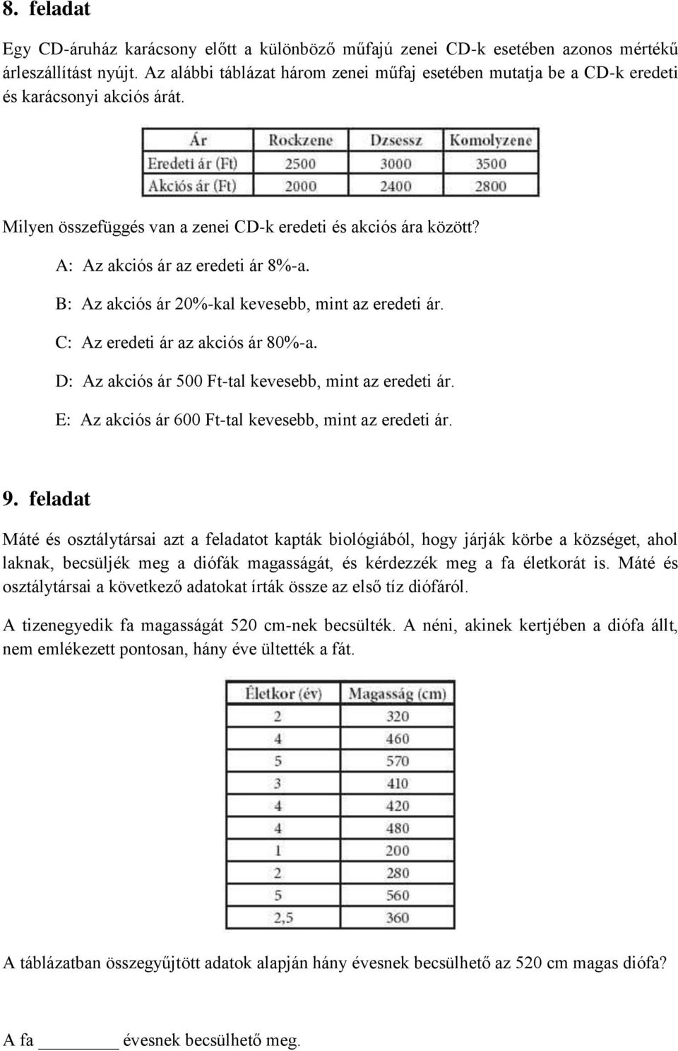 B: Az akciós ár 20%-kal kevesebb, mint az eredeti ár. C: Az eredeti ár az akciós ár 80%-a. D: Az akciós ár 500 Ft-tal kevesebb, mint az eredeti ár.