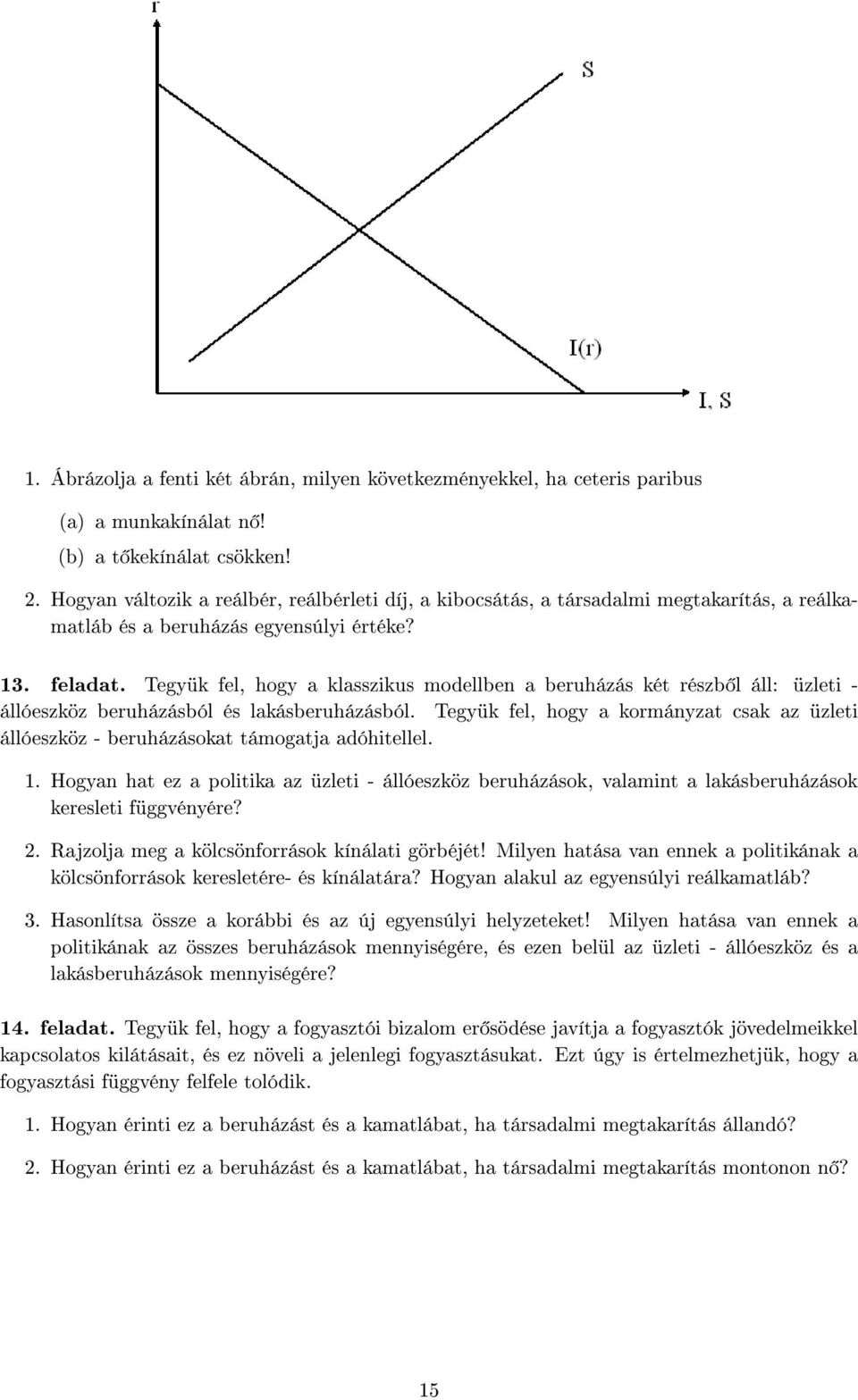 Tegyük fel, hogy a klasszikus modellben a beruházás két részb l áll: üzleti - állóeszköz beruházásból és lakásberuházásból.