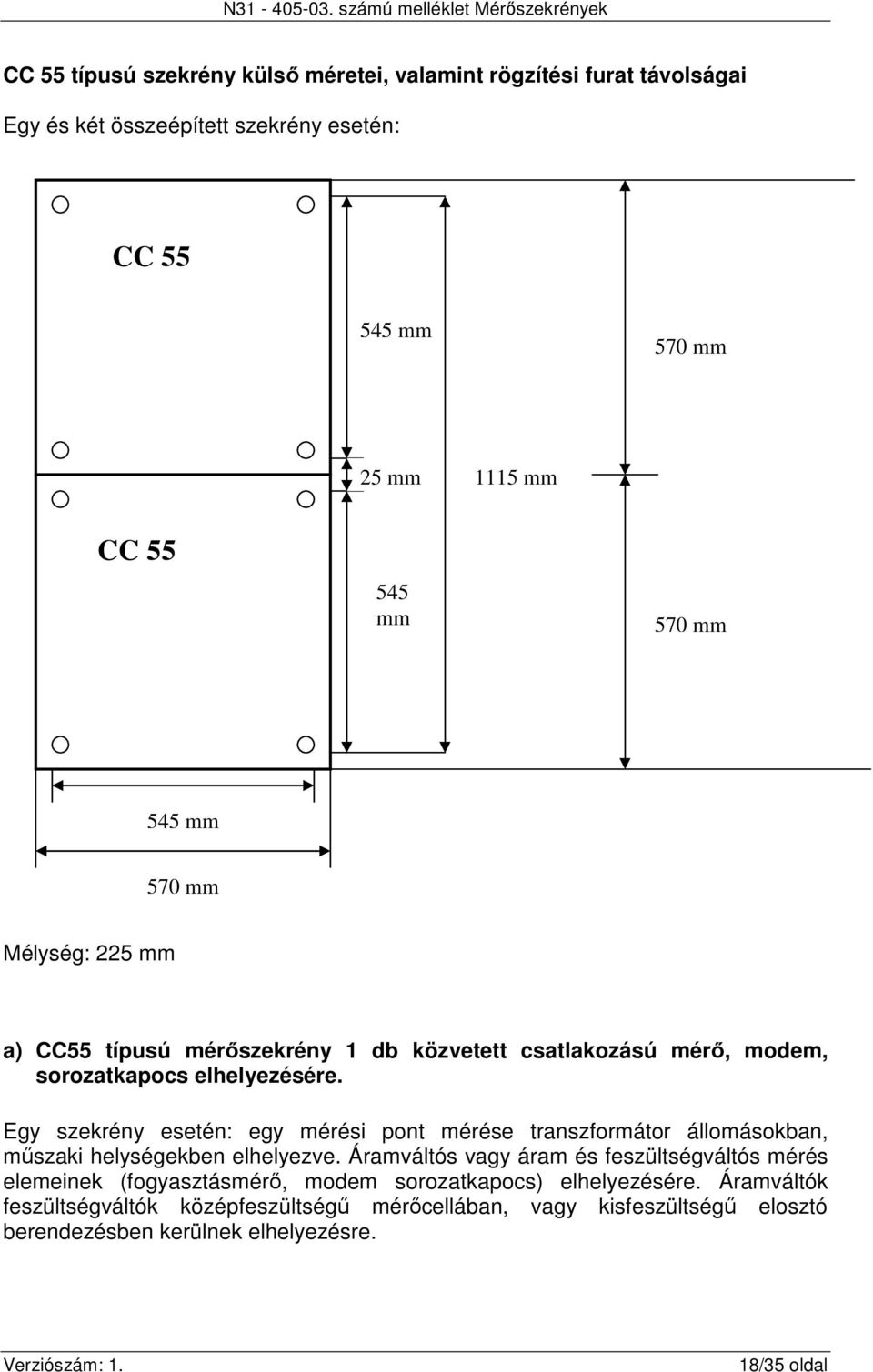 Egy szekrény esetén: egy mérési pont mérése transzformátor állomásokban, műszaki helységekben elhelyezve.