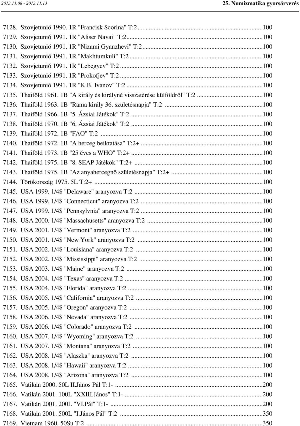 1B "A király és királyné visszatérése külföldről" T:2...100 7136. Thaiföld 1963. 1B "Rama király 36. születésnapja" T:2...100 7137. Thaiföld 1966. 1B "5. Ázsiai Játékok" T:2...100 7138. Thaiföld 1970.