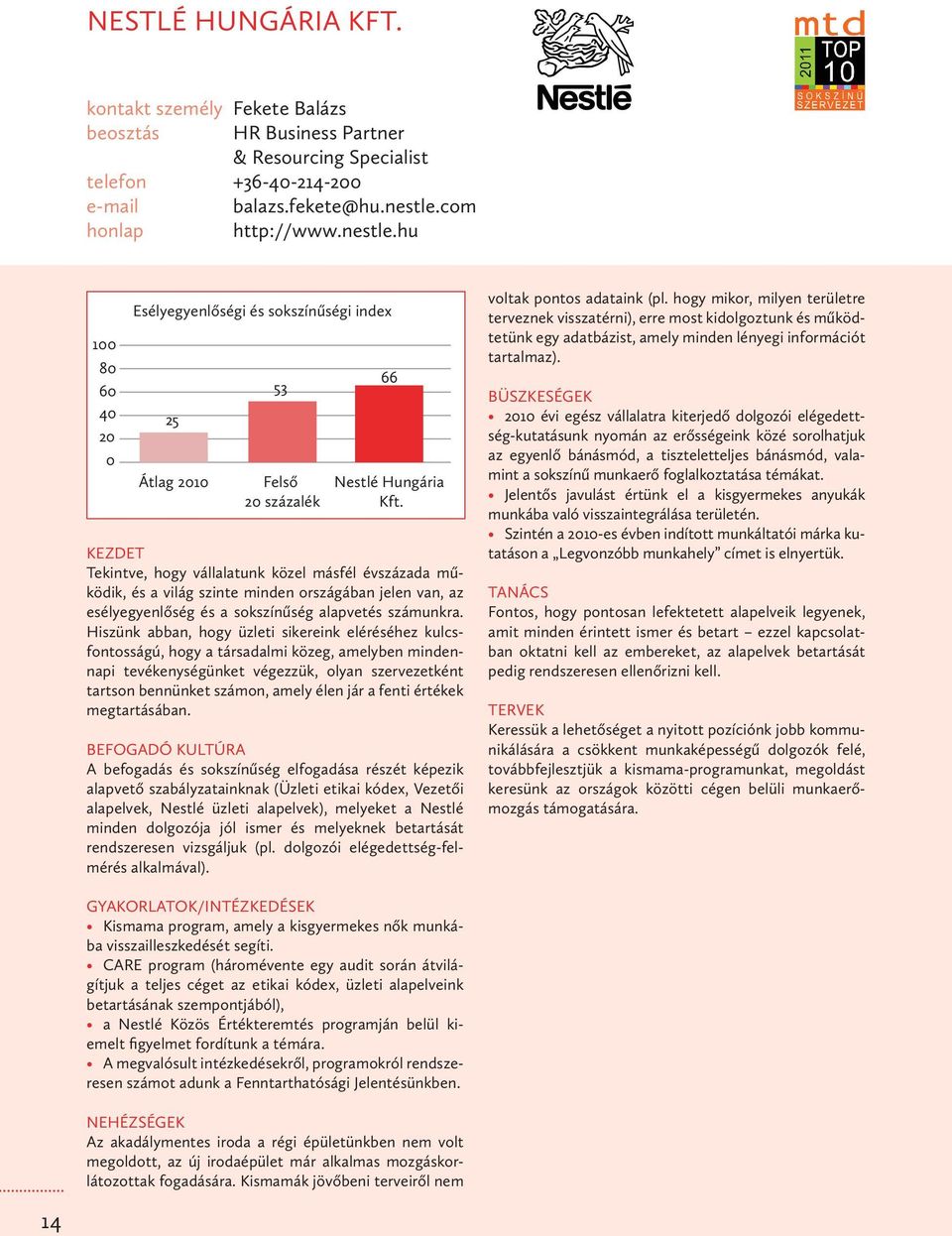 hu 100 80 60 40 20 0 Esélyegyenlőségi és sokszínűségi index 25 Átlag 2010 53 Felső 20 százalék Tekintve, hogy vállalatunk közel másfél évszázada működik, és a világ szinte minden országában jelen