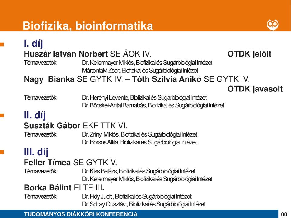 Herényi Levente, Biofizikai és Sugárbiológiai Intézet Dr. Bőcskei-Antal Barnabás, Biofizikai és Sugárbiológiai Intézet Dr. Zrínyi Miklós, Biofizikai és Sugárbiológiai Intézet Dr.