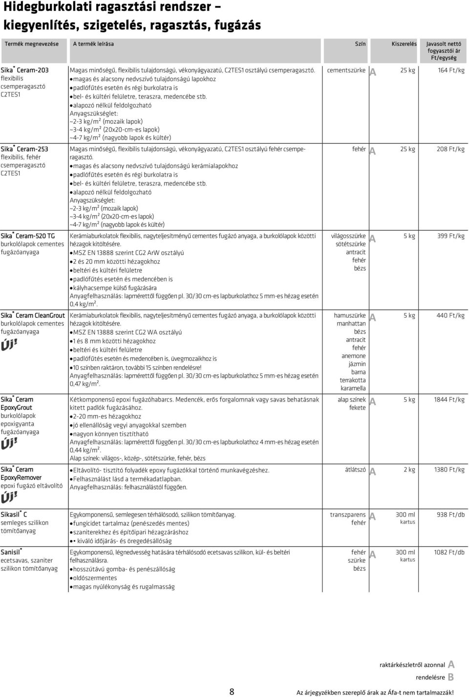 epoxigyanta fugázóanyaga Sika Ceram EpoxyRemover epoxi fugázó eltávolító Magas minőségű, flexibilis tulajdonságú, vékonyágyazatú, C2TES1 osztályú csemperagasztó.