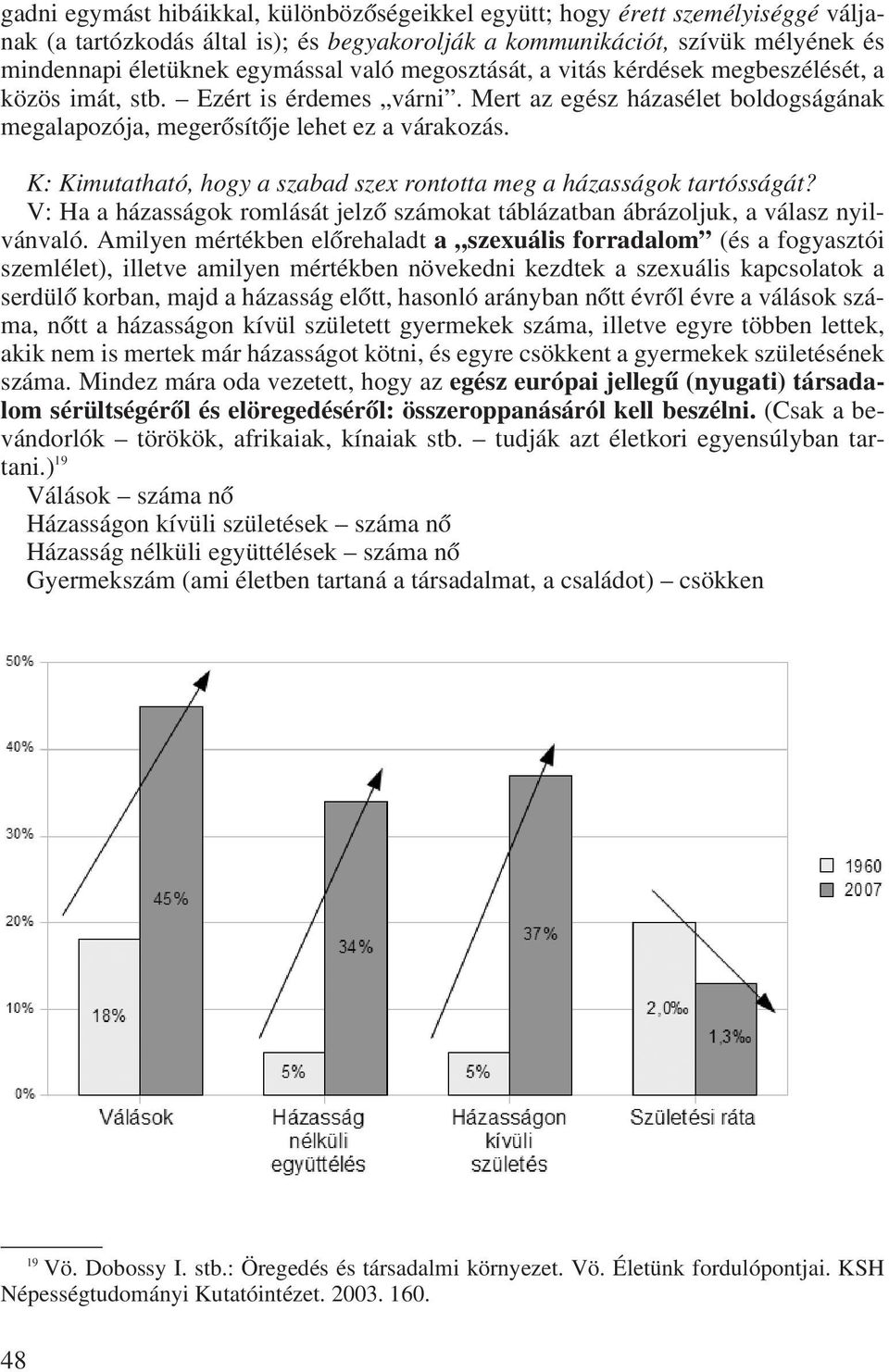 K: Kimutatható, hogy a szabad szex rontotta meg a házasságok tartósságát? V: Ha a házasságok romlását jelzô számokat táblázatban ábrázoljuk, a válasz nyilvánvaló.