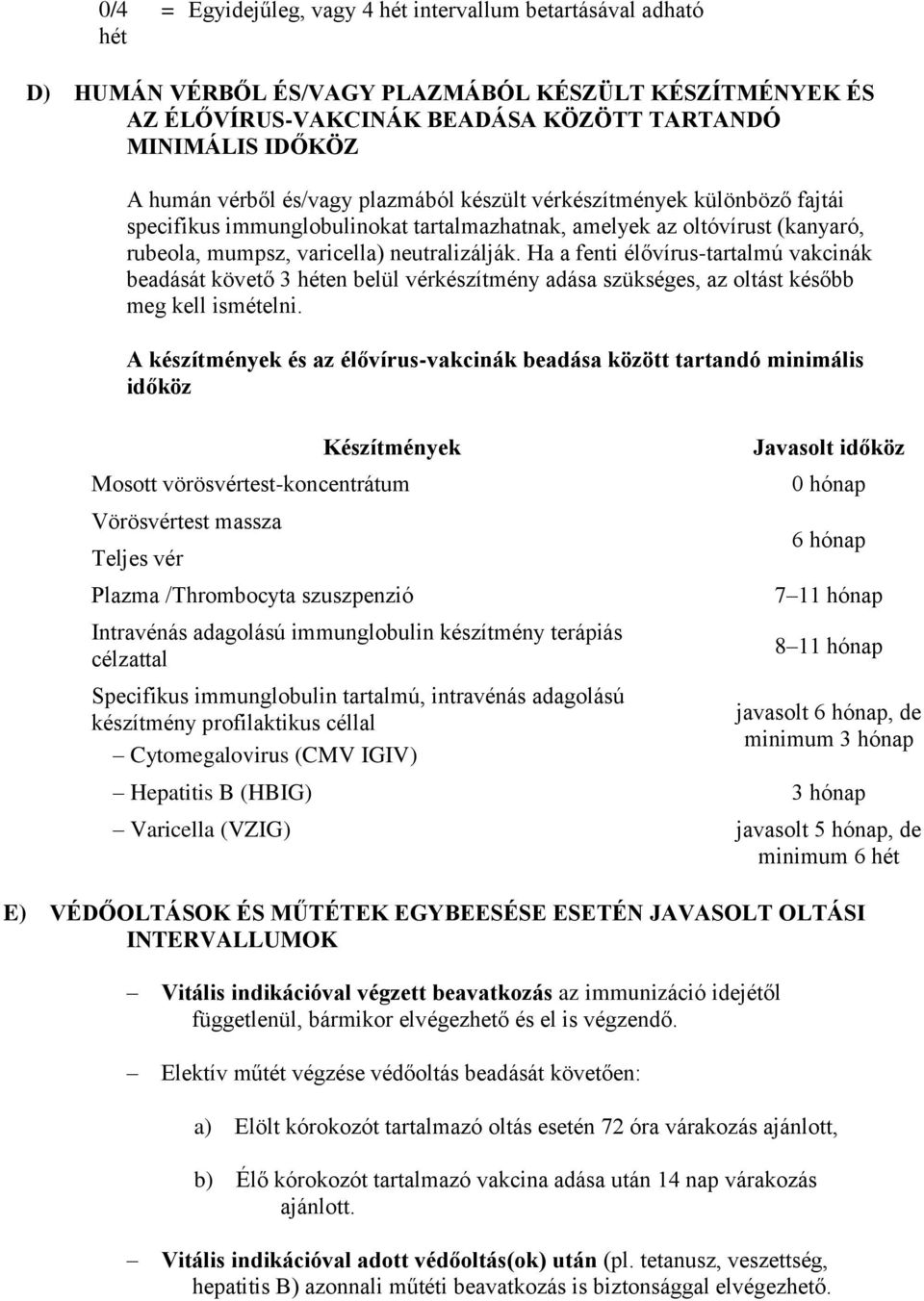 Ha a fenti élővírus-tartalmú vakcinák beadását követő 3 héten belül vérkészítmény adása szükséges, az oltást később meg kell ismételni.