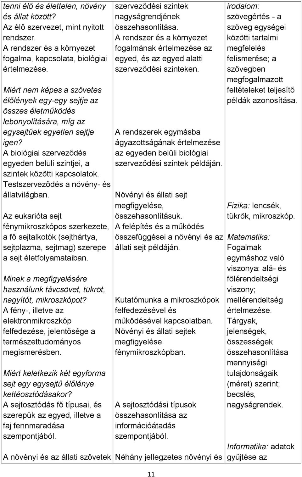 A biológiai szerveződés egyeden belüli szintjei, a szintek közötti kapcsolatok. Testszerveződés a növény- és állatvilágban.