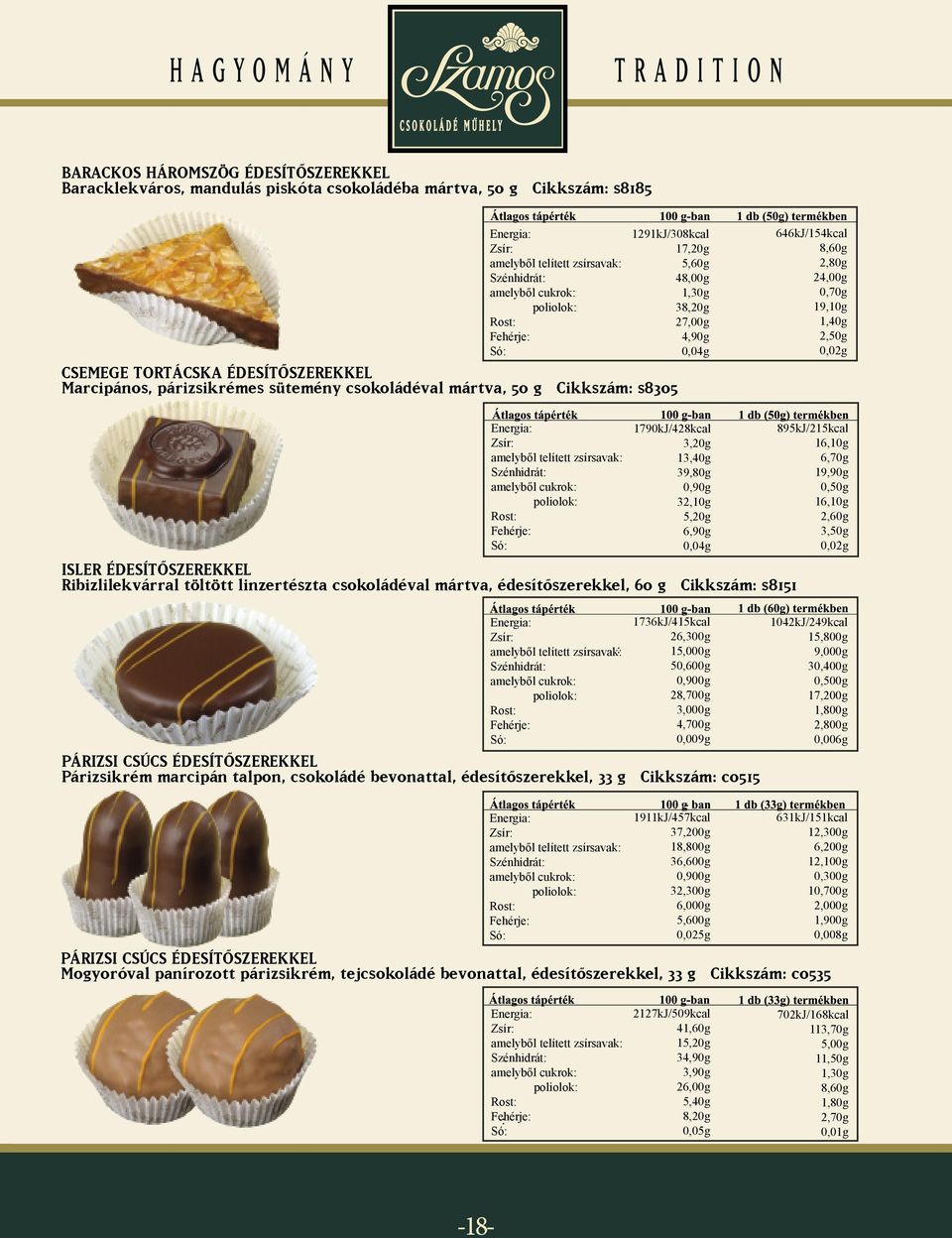 24,00g 0,70g 19,10g 1,40g 2,50g 0,02g Energia: Zsír: amelyből telített zsírsavak: Szénhidrát: amelyből cukrok: poliolok: Rost: Fehérje: Só: 1790kJ/428kcal 3,20g 13,40g 39,80g 0,90g 32,10g 5,20g 6,90g