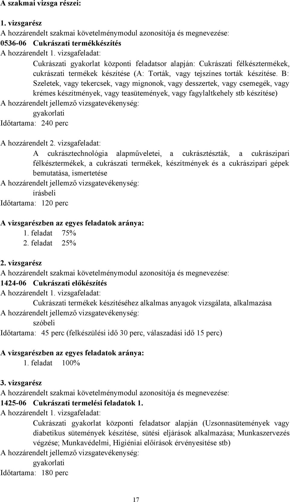 B: Szeletek, vagy tekercsek, vagy mignonok, vagy desszertek, vagy csemegék, vagy krémes készítmények, vagy teasütemények, vagy fagylaltkehely stb készítése) A hozzárendelt jellemző vizsgatevékenység: