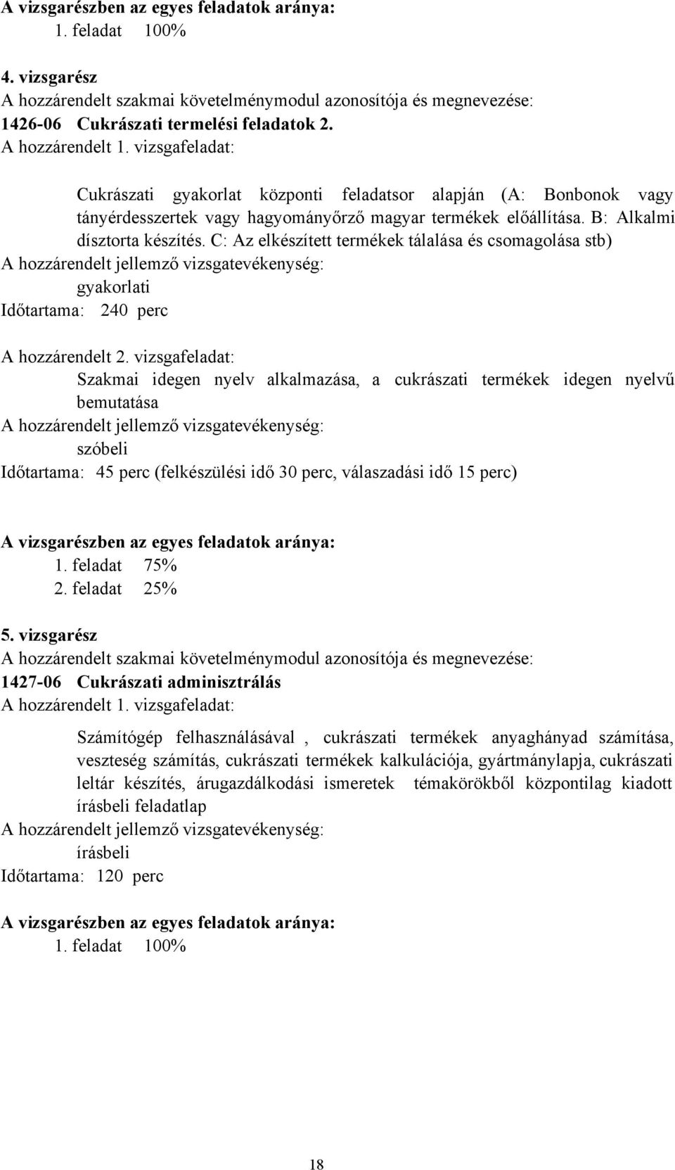 C: Az elkészített termékek tálalása és csomagolása stb) A hozzárendelt jellemző vizsgatevékenység: Időtartama: 240 perc A hozzárendelt 2.