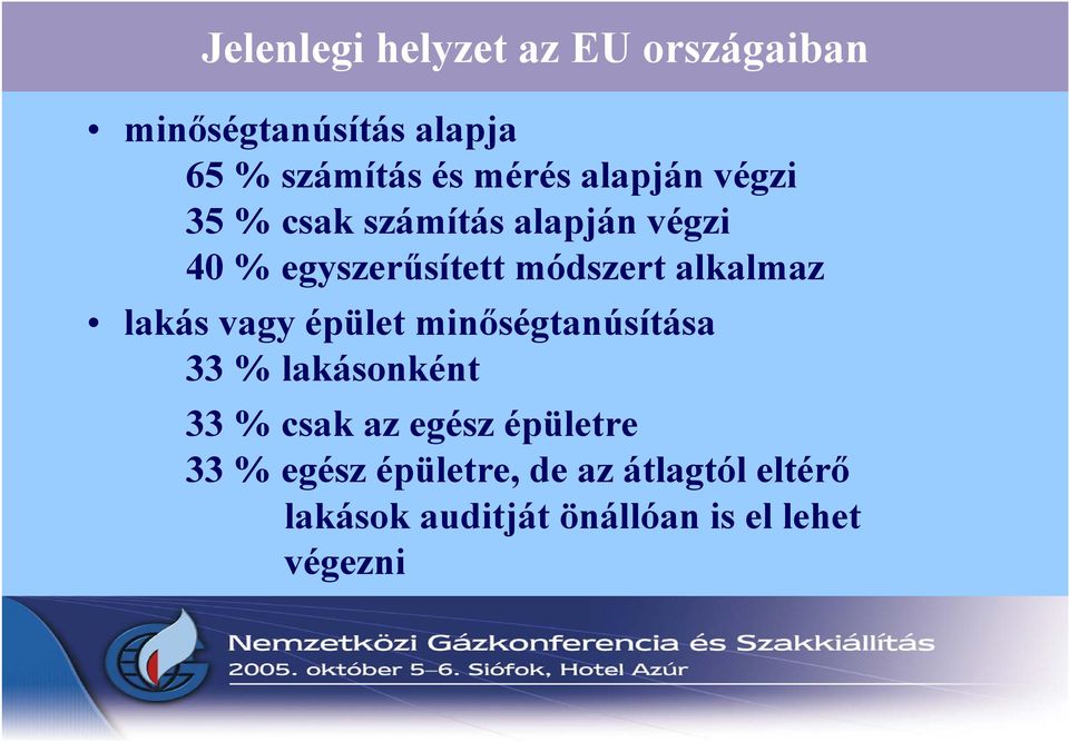 lakás vagy épület minőségtanúsítása 33 % lakásonként 33 % csak az egész épületre 33