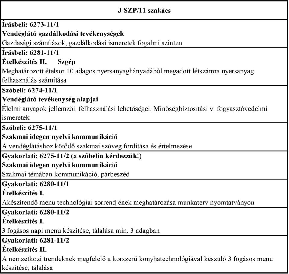 Akészítendő menü technológiai sorrendjének meghatározása munkaterv nyomtatványon Gyakorlati: 6280-11/2 3 fogásos napi menü készítése,