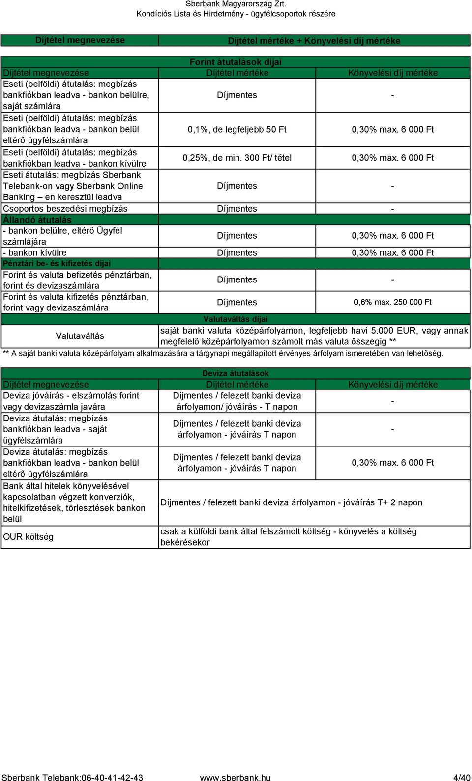 6 000 Ft eltérő ügyfélszámlára Eseti (belföldi) átutalás: megbízás bankfiókban leadva bankon kívülre 0,25%, de min. 300 Ft/ tétel 0,30% max.