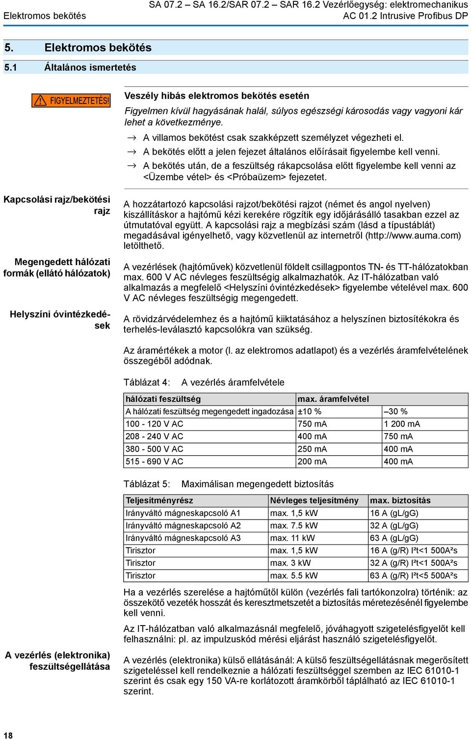 A villamos bekötést csak szakképzett személyzet végezheti el. A bekötés előtt a jelen fejezet általános előírásait figyelembe kell venni.