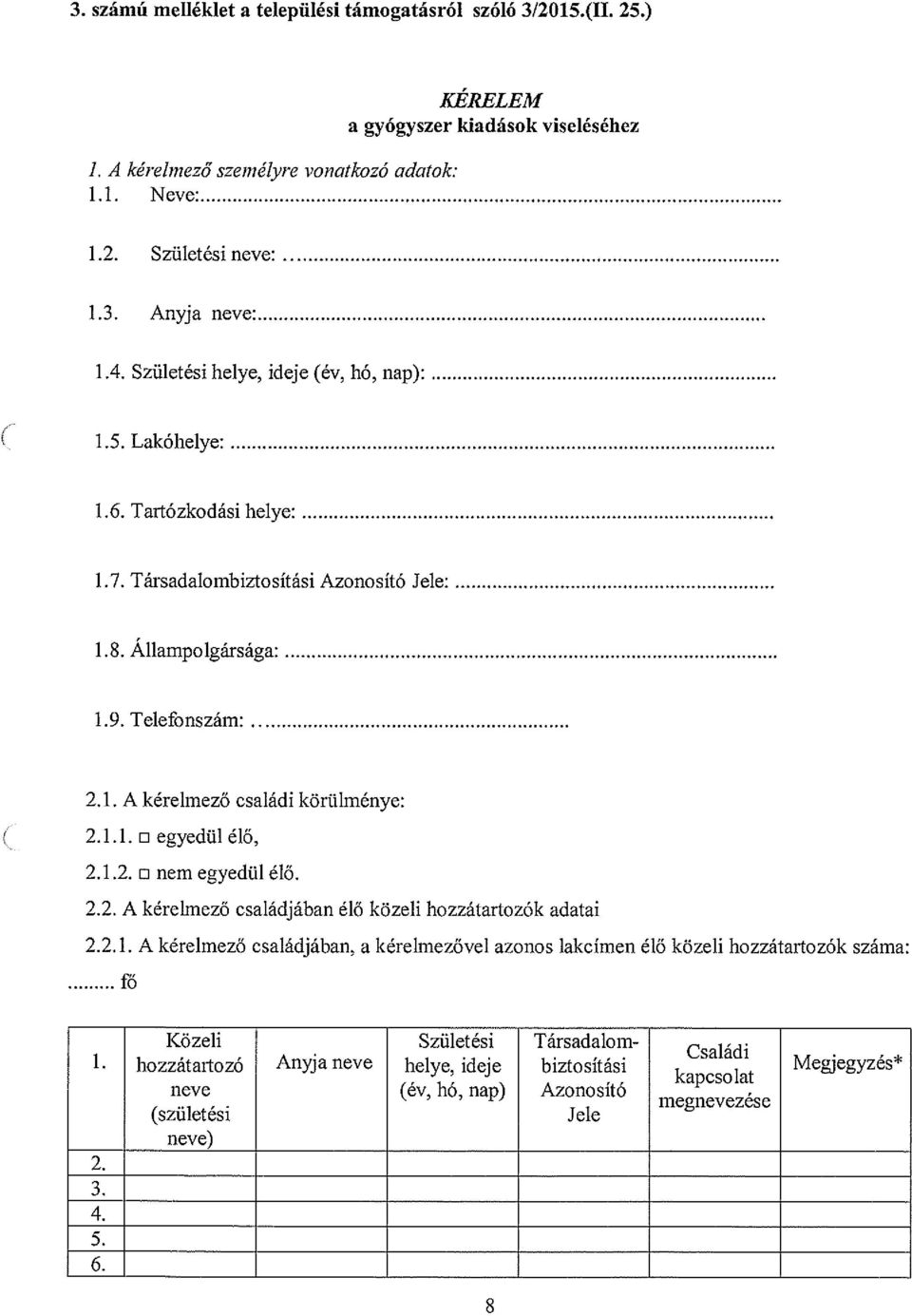 1.1.0 egyedül élő, 2.1.2.0 nem egyedülélő. 2.2. A kérelmező családjában élő közeli hozzátartozók adatai 2.2.1. A kérelmező családjában, a kérelmezővel azonos lakcímen élő közeli hozzátartozók száma: f6 Közeli Születési Társadalom- 1.