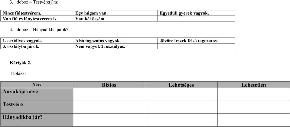 Alsó tagozatos vagyok. Jövőre leszek felső tagozatos. 3. osztályba járok. Nem vagyok 2.