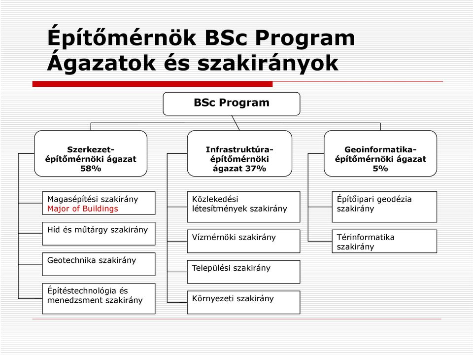 Buildings Közlekedési létesítmények szakirány Építőipari geodézia szakirány Híd és műtárgy szakirány Geotechnika