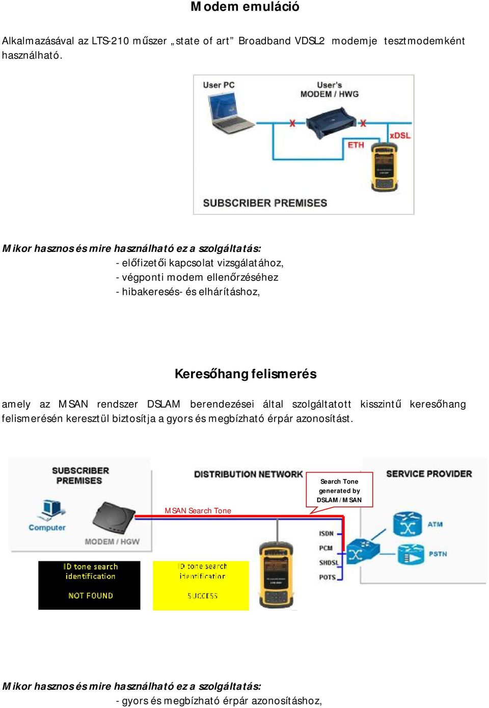 felismerés amely az MSAN rendszer DSLAM berendezései által szolgáltatott kisszintű keresőhang felismerésén keresztül