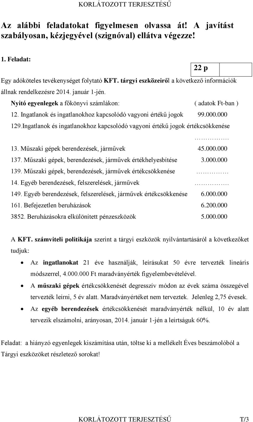 Ingatlanok és ingatlanokhoz kapcsolódó vagyoni értékű jogok 99.000.000 129.Ingatlanok és ingatlanokhoz kapcsolódó vagyoni értékű jogok értékcsökkenése. 13. Műszaki gépek berendezések, járművek 45.000.000 137.