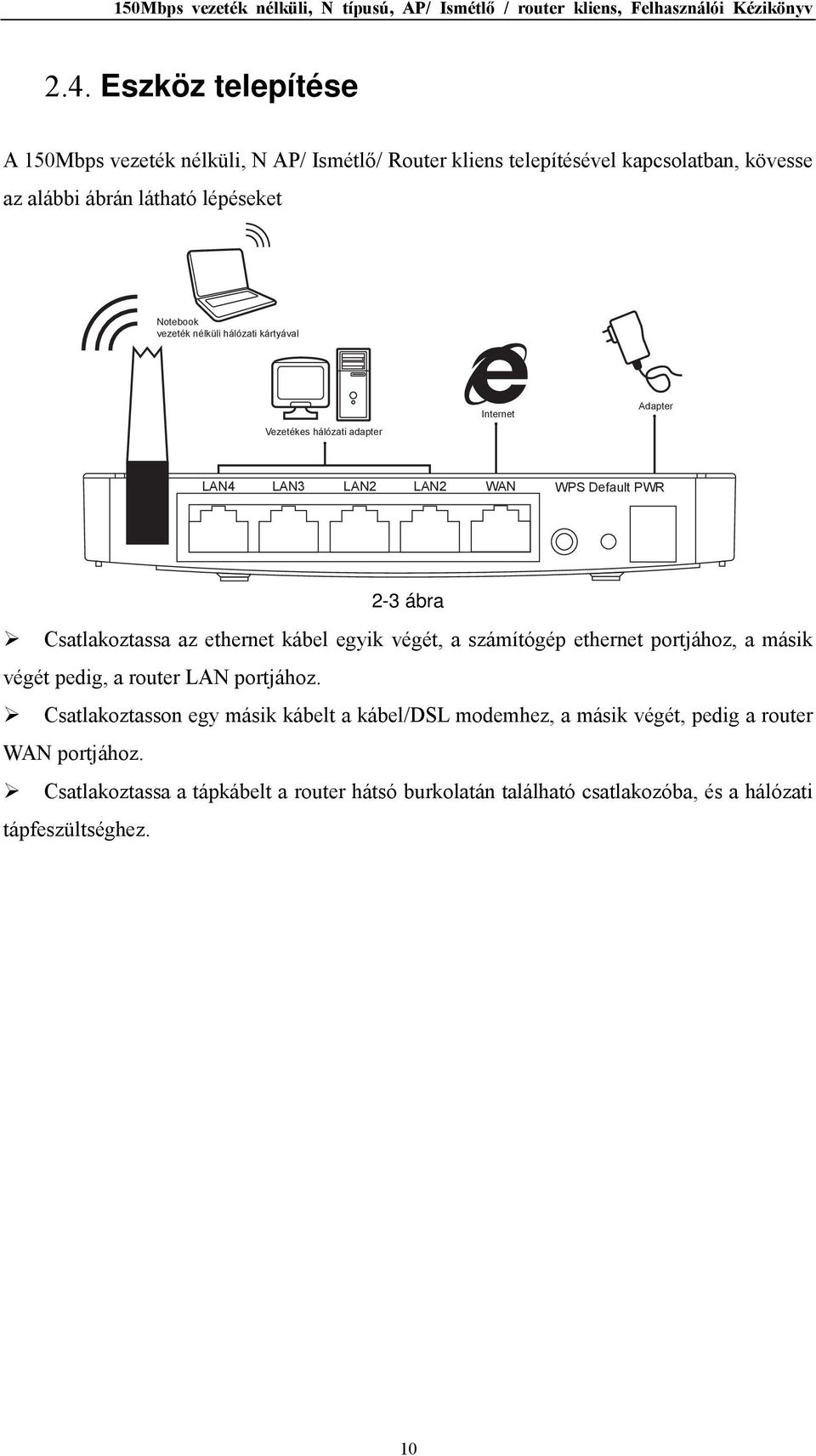 ethernet kábel egyik végét, a számítógép ethernet portjához, a másik végét pedig, a router LAN portjához.