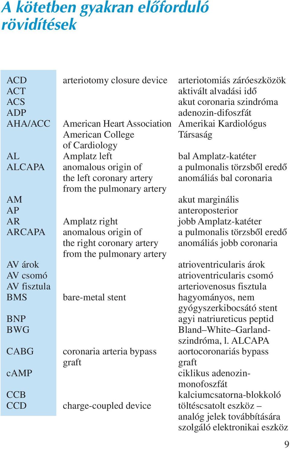 anomáliás bal coronaria from the pulmonary artery AM akut marginális AP anteroposterior AR Amplatz right jobb Amplatz-katéter ARCAPA anomalous origin of a pulmonalis törzsbõl eredõ the right coronary