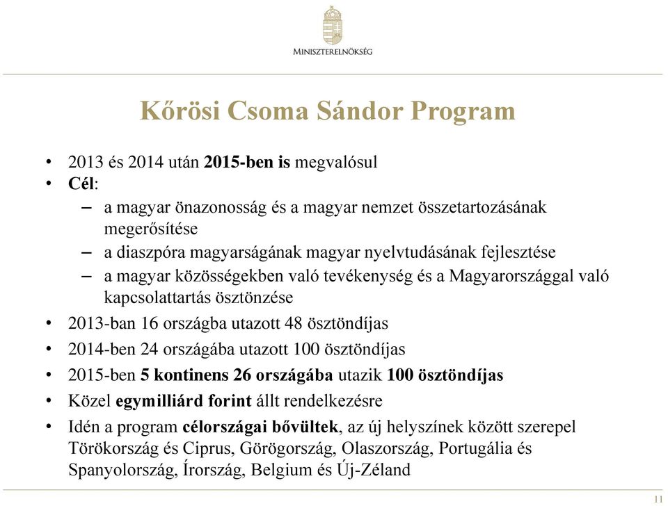 utazott 48 ösztöndíjas 2014-ben 24 országába utazott 100 ösztöndíjas 2015-ben 5 kontinens 26 országába utazik 100 ösztöndíjas Közel egymilliárd forint állt